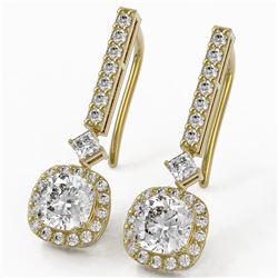 2.4 ctw Cushion Cut Diamond Designer Earrings 18K Yellow Gold