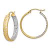 Image 1 : 14k with Rhodium Diamond-cut Two-Tone Hoop Earrings - 25 mm