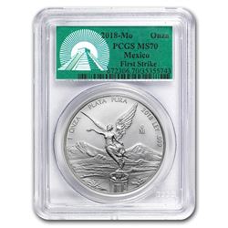 2018 Mexico 1 oz Silver Libertad MS-70 PCGS (FS, Green Label)
