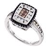 Image 1 : 14kt White Gold Womens Princess Brown Black Color Enhanced Diamond Rectangle Cluster Ring 1/2 Cttw