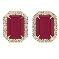 10.40 ctw Ruby & Micro Pave VS/SI Diamond Earrings 18k Yellow Gold