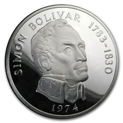 1971 Panama Silver 20 Balboas Simon Bolivar Proof