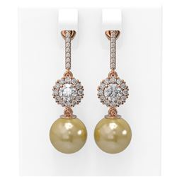 1.92 ctw Diamond & Pearl Earrings 18K Rose Gold
