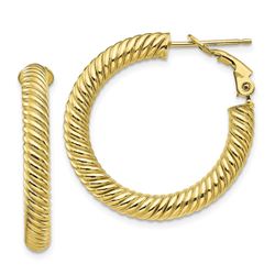 10k Yellow Gold Twisted Round Omega Back Hoop Earrings - 4x20 mm