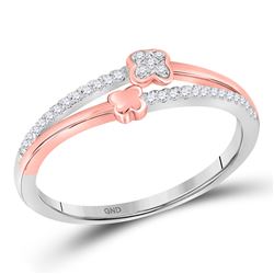 10kt White Gold Womens Round Diamond Two Row Quatrefoil Band Ring 1/10 Cttw