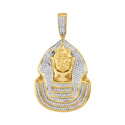 10kt Yellow Gold Mens Round Diamond Pharaoh Cluster Charm Pendant 7/8 Cttw