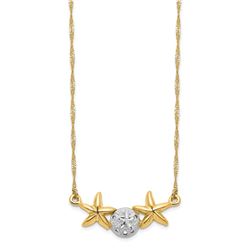 14K & White Rhodium Sand Dollar Starfish Necklace - 18 in.