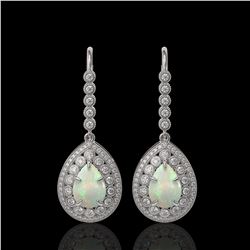 8.29 ctw Certified Opal & Diamond Victorian Earrings 14K White Gold