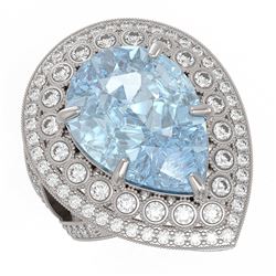 18.04 ctw Certified Sky Topaz & Diamond Victorian Ring 14K White Gold