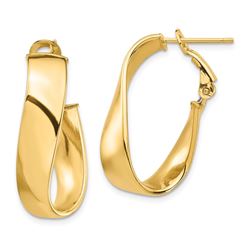 14k Yellow Gold Twisted Omega Back Oval Hoop Earrings