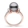 Image 2 : Black Tahitian Pearl and Diamond Bloom Cocktail Ring, 9.0-10.0mm, Sterling Silver or 14K Gold