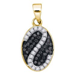10kt Yellow Gold Womens Round Black Color Enhanced Diamond Oval Stripe Cluster Pendant 1/4 Cttw