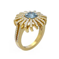 3.05 ctw Aquamarine & Diamond Ring 18K Yellow Gold