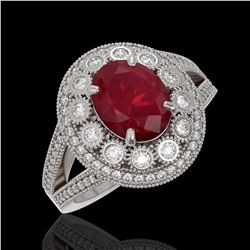 4.55 ctw Certified Ruby & Diamond Victorian Ring 14K White Gold