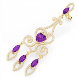 11 ctw Amethyst & Micro Pave VS/SI Diamond Earrings 14k Yellow Gold