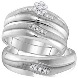 10kt White Gold His Hers Round Diamond Cluster Matching Bridal Wedding Ring Band Set 1/6 Cttw