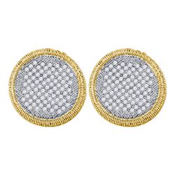 10kt Yellow Gold Womens Round Pave-set Diamond Circle Cluster Stud Earrings 1.00 Cttw