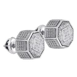 Sterling Silver Unisex Round Diamond Octagon Cluster Stud Earrings 1/10 Cttw