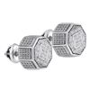 Image 1 : Sterling Silver Unisex Round Diamond Octagon Cluster Stud Earrings 1/10 Cttw