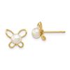 Image 1 : 14k Yellow Gold Pearl Butterflies Post Earrings - 4-5 mm