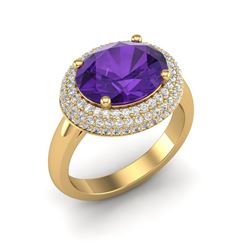 4 ctw Amethyst & Micro Pave VS/SI Diamond Ring 18k Yellow Gold