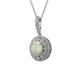 5.13 ctw Certified Opal & Diamond Victorian Necklace 14K White Gold