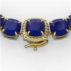 116 ctw Sapphire & VS/SI Diamond Halo Micro Necklace 14k Yellow Gold