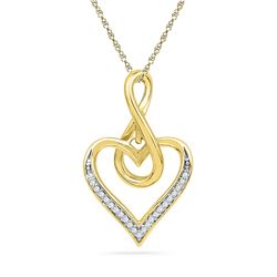 10kt Yellow Gold Womens Round Diamond Infinity Heart Pendant 1/20 Cttw