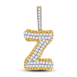 10kt Yellow Gold Mens Round Diamond Z Letter Charm Pendant 1-1/5 Cttw