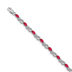14K White Gold Diamond Ruby Fancy Figure Eight Bracelet - 7 in.