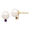Image 2 : 14k Yellow Gold White Pearl Amethyst Post Earrings - 8-8.5 mm