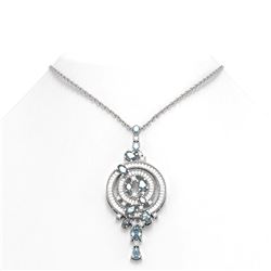 9.57 ctw Blue Topaz & Diamond Necklace 18K White Gold