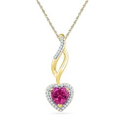 10kt Yellow Gold Womens Round Lab-Created Pink Sapphire Solitaire Pendant 1.00 Cttw