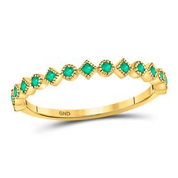 10kt Yellow Gold Womens Round Emerald Square Dot Stackable Band Ring 1/5 Cttw