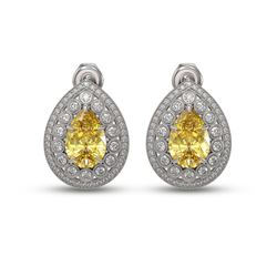 7.74 ctw Canary Citrine & Diamond Victorian Earrings 14K White Gold