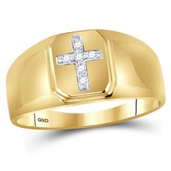 10kt Yellow Gold Mens Round Diamond Cross Band Ring 1/20 Cttw