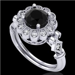 1.2 ctw Fancy Black Diamond Engagment Art Deco Ring 18k White Gold