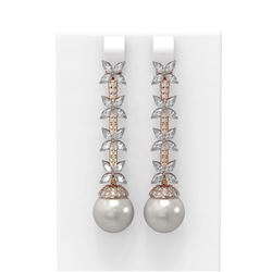 5.79 ctw Diamond & Pearl Earrings 18K Rose Gold