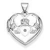 Image 1 : 14k White Gold Diamond Heart-Shaped Claddagh Locket - 21 mm
