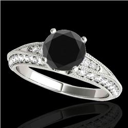 1.58 ctw Certified VS Black Diamond Solitaire Antique Ring 10k White Gold