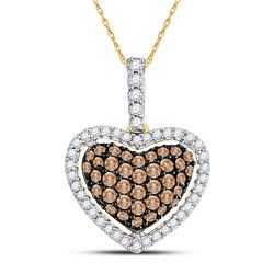 10kt Yellow Gold Womens Round Brown Diamond Heart Pendant 1/2 Cttw