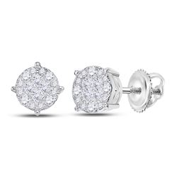 14kt White Gold Womens Princess Round Diamond Cluster Earrings 2.00 Cttw