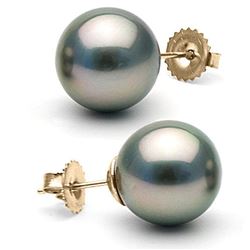 Black Tahitian Pearl Stud Earrings, 12.0-13.0mm
