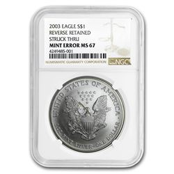 2003 Silver American Eagle MS-67 NGC Mint Error (Rev Struck Thru)