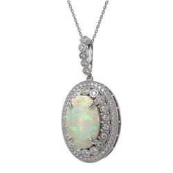 13.42 ctw Certified Opal & Diamond Victorian Necklace 14K White Gold