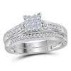 Image 2 : 10kt White Gold His & Hers Princess Diamond Cluster Matching Bridal Wedding Ring Band Set 1/2 Cttw