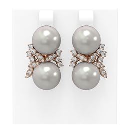 0.96 ctw Diamond & Pearl Earrings 18K Rose Gold