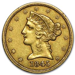 1845 $5 Liberty Gold Half Eagle XF