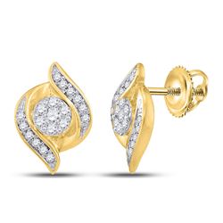 14kt Yellow Gold Womens Round Diamond Flower Cluster Earrings 1/4 Cttw