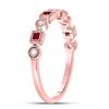 Image 3 : 10kt Rose Gold Womens Princess Ruby Diamond Square Dot Milgrain Stackable Band Ring 1/8 Cttw